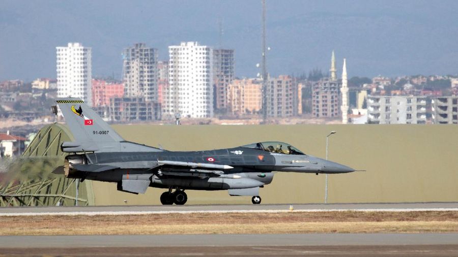 A Turkish Air Force F16 fighter jet prepares to take off after Defense Secretary Ash Carter visited the Incirlik Air Base near Adana, Turkey, Tuesday, Dec. 15, 2015. Carter said the U.S. wants Turkey to better control its border with Syria, which could help block the flow of foreign fighters to the Islamic State, and to more forcefully join the U.S.-led coalition 
