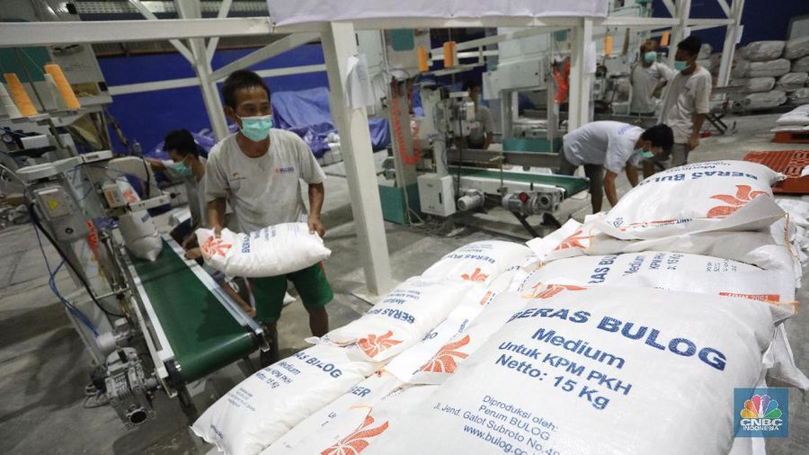 Direktur Utama Perum BULOG Budi Waseso (kiri) meninjau gudang pengolahan beras RTR (Rice to Rice) di Gudang Bulog Divisi Regional (Divre) DKI Jakarta dan Banten yang berlokasi di Kelapa Gading, Jakarta Utara Rabu (2/9/2020). Didalam gudang tersebut para pekerja mengolah beras yang mengalami turun mutu untuk ditingkatkan kembali kualitasnya sebelum didistribusikan. Menurut salah satu petugas, gudang pengolahan beras dengan mesin RTR tersebut dapat memgolah beras yang mengalami turun mutu sebanyak 18 ton/jam. Usai diolah beras-beras yang telah ditingkatkan kualitasnya lalu di masukan kedalam karung kemasan 15kg. (CNBC Indonesia/ Andrean Kristianto)