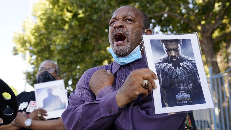 Chadwick Boseman Tribute on Thursday, Sept. 3, 2020, in Anderson, S.C. (AP Photo/Brynn Anderson)