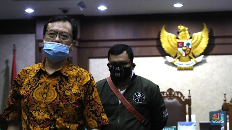 Sidang lanjutan kasus korupsi PT. Asuransi Jiwasraya (Persero)di Pengadilan Negeri, Jakarta Pusat, Senin (7/9/20). (CNBC Indonesia/Tri Susilo)