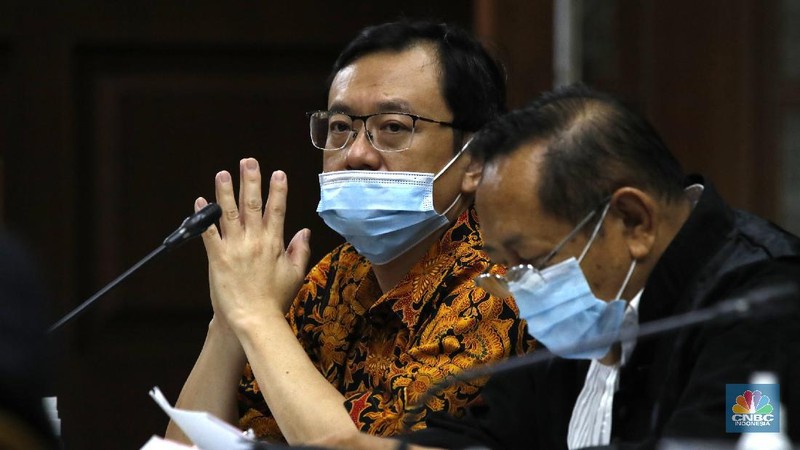 Sidang lanjutan kasus korupsi PT. Asuransi Jiwasraya (Persero)di Pengadilan Negeri, Jakarta Pusat, Senin (7/9/20). (CNBC Indonesia/Tri Susilo)