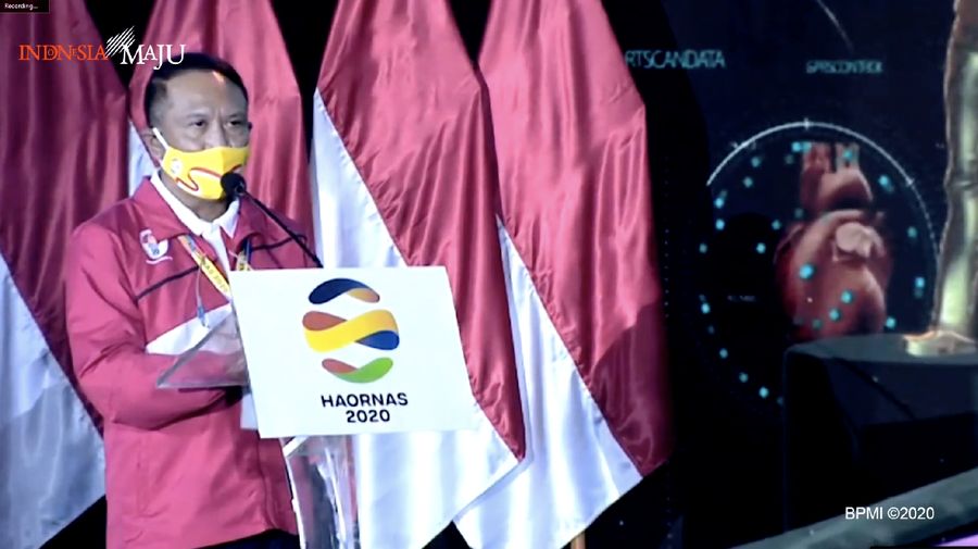 Menteri Pemuda dan Olahraga (Menpora), Zainudin Amali dalam Acara Puncak Hari Olahraga Nasional XXXVII Tahun 2020 (Tangkapan Layar Youtube  Sekretariat Presiden)