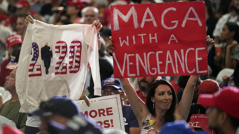 Sekitar ratusan pendukung calon presiden petahana Amerika Serikat, Donald Trump, yang mengikuti kampanye terbuka di Nevada. AP/Andrew Harnik