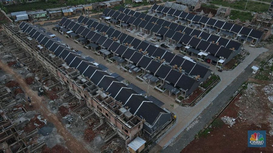 Foto udara pembangunan perumahan di kasawan bojong sari, Depok, Jawa Barat. (CNBC Indonesia/Andrean Kristianto)