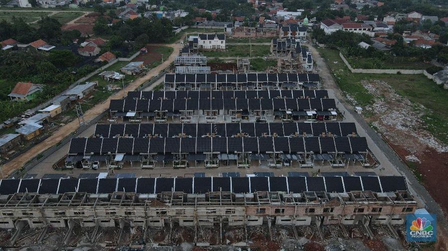 Foto udara pembangunan perumahan di kasawan bojong sari, Depok, Jawa Barat. (CNBC Indonesia/Andrean Kristianto)