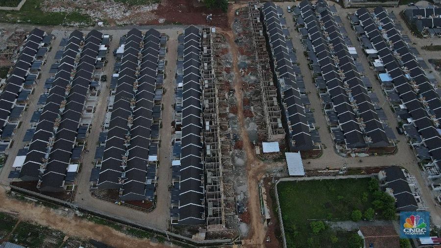 Foto udara pembangunan perumahan di kasawan bojong sari, Depok, Jawa Barat. (CNBC Indonesia/Andrean Kristianto)