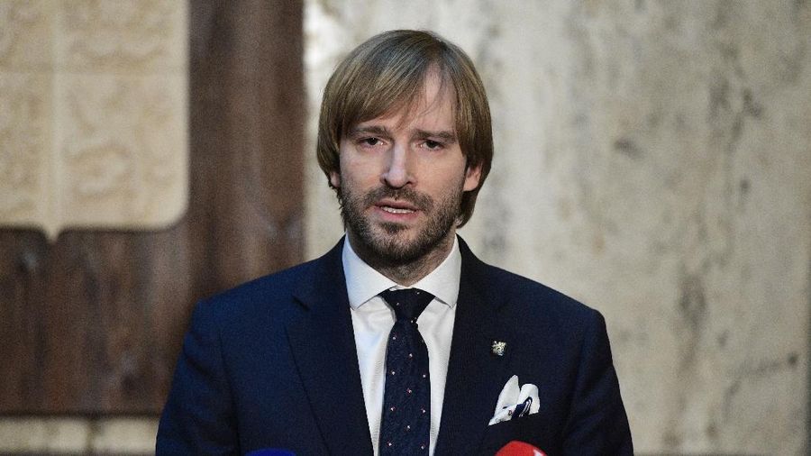 Czech Health Minister Adam Vojtech speaks during his press conference in Prague, Sunday, March 1, 2020. Vojtech told journalists the Czech Republic has the first three confirmed cases of the infection caused by the novel coronavirus. (AP Photo,CTK/Roman Vondrous) SLOVAKIA OUT