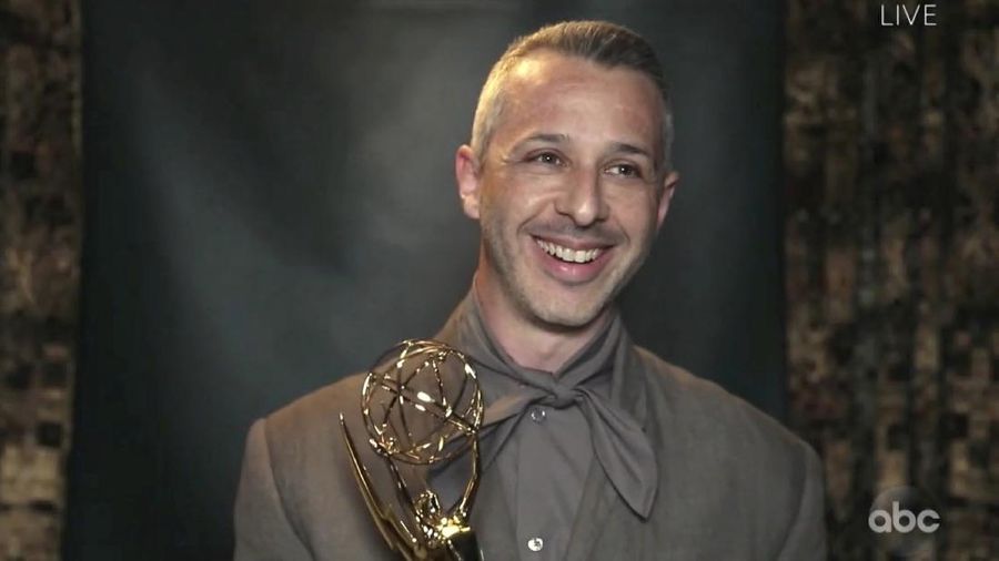 In this video grab captured on Sept. 20, 2020, courtesy of the Academy of Television Arts & Sciences and ABC Entertainment, Jeremy Strong accepts the award for outstanding lead actor in a drama series for 