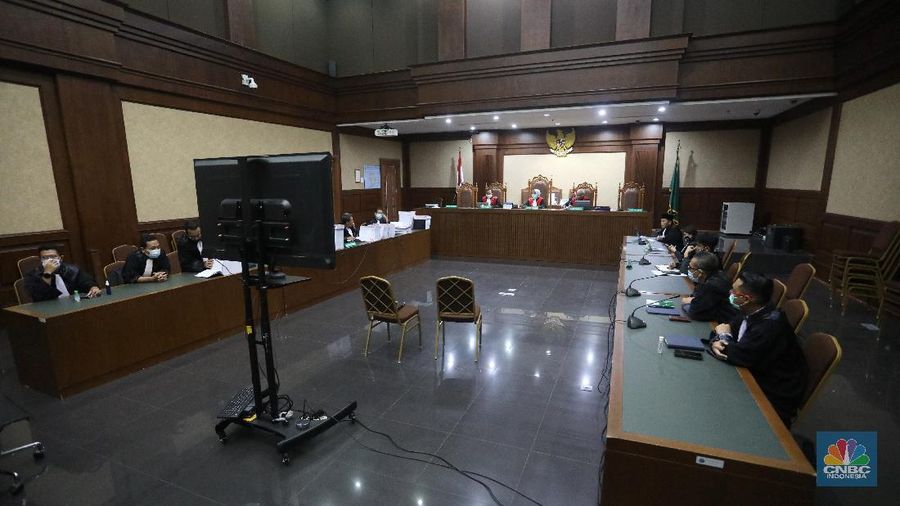 Sidang kasus dugaan korupsi di PT Asuransi Jiwasraya (Persero) di PN Jakarta Pusat (CNBC Indonesia/ Andrean Kristianto)