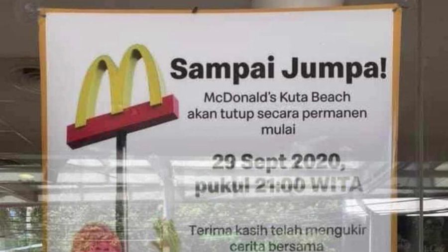 McDonald's Kuta Beach akan tutup secara Permanen. (Ist)