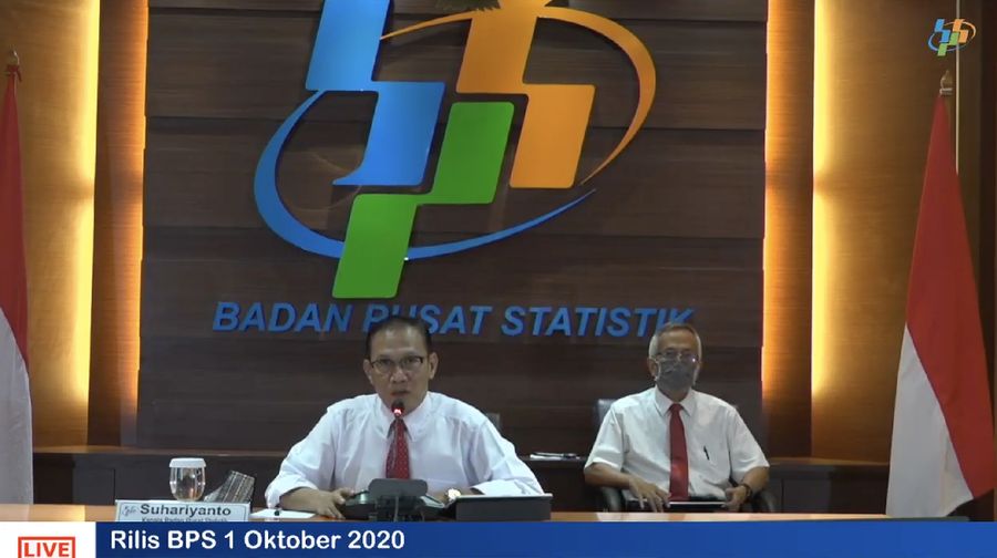 BPS  mengumumkan sejumlah indikator perekonomian antara lain IHK September 2020 hingga perkembangan pariwisata dan transportasi nasional Agustus 2020. (Tangkapan Layar Youtube BPS Statistics)