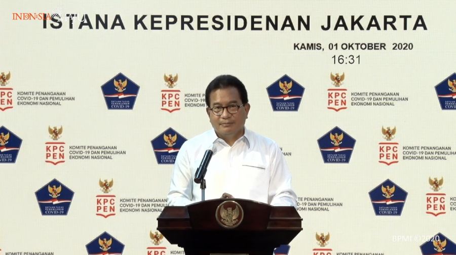 Juru Bicara (Jubir) Satuan Tugas (Satgas) Penanganan Covid-19 Wiku Adisasmito saat memberi keterangan Pers terkait Perkembangan Penanganan Covid-19. (Tangkapan Layar Youtube Sekretariat Presiden)