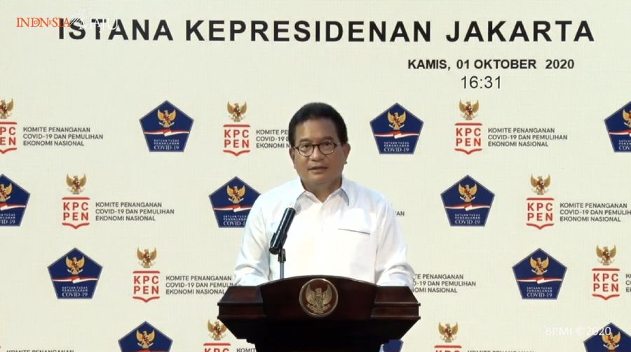 Juru Bicara (Jubir) Satuan Tugas (Satgas) Penanganan Covid-19 Wiku Adisasmito saat memberi keterangan Pers terkait Perkembangan Penanganan Covid-19. (Tangkapan Layar Youtube Sekretariat Presiden)