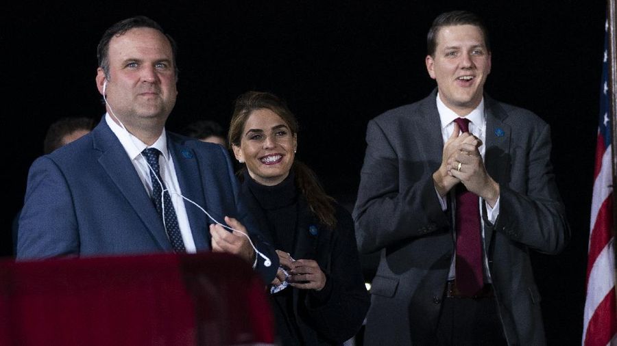 Counselor to the President Hope Hicks walks from Marine One to accompany President Donald Trump aboard Air Force One as he departs Wednesday, Sept. 30, 2020, at Andrews Air Force Base, Md. (AP Photo/Alex Brandon)