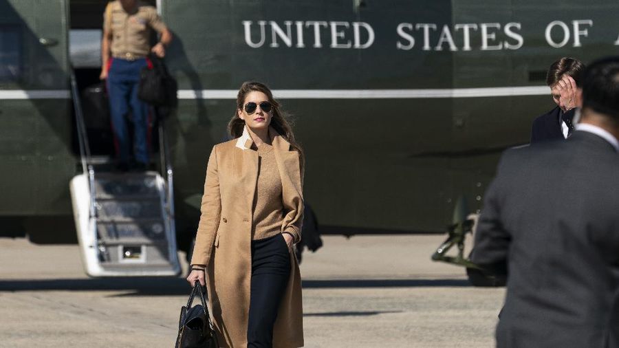 Counselor to the President Hope Hicks walks from Marine One to accompany President Donald Trump aboard Air Force One as he departs Wednesday, Sept. 30, 2020, at Andrews Air Force Base, Md. (AP Photo/Alex Brandon)