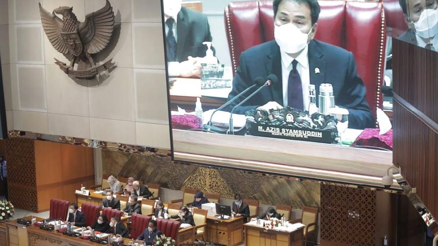 Suasana Rapat Paripurna DPR RI Senin (5 Oktober 2020). Rapat Paripurna mengesahkan Rancangan Undang-Undang (RUU) Cipta Kerja (Omnibus Law Ciptaker) menjadi Undang-undang resmi. (CNBC Indoensia/Muhammad Sabki)