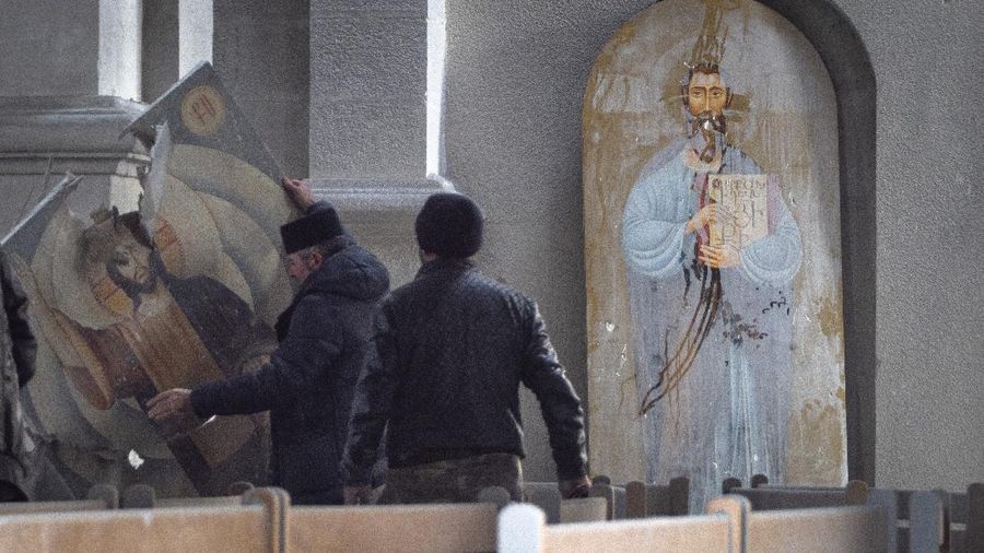 Katedral Holy Saviour yang jadi sasaran penembakan, di Shusha Nagorno Karabakh, Kamis (9/10). (AP/Vahram Baghdasaryan)