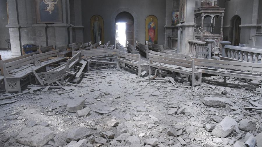 Katedral Holy Saviour yang jadi sasaran penembakan, di Shusha Nagorno Karabakh, Kamis (9/10). (AP/Vahram Baghdasaryan)