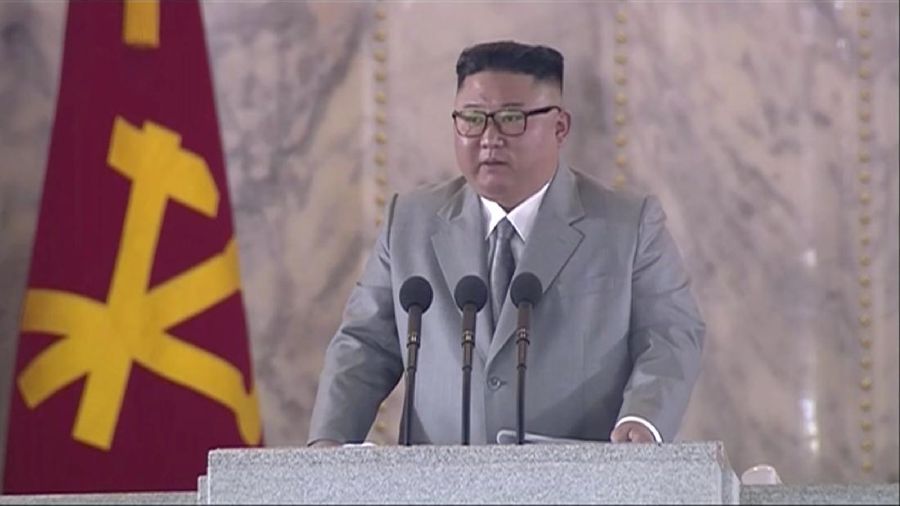 In this image made from video broadcasted by North Korea's KRT on Saturday, Oct. 10, 2020, North Korean leader Kim Jong Un waves during a ceremony to celebrate the 75th anniversary of the country’s ruling party in Pyongyang.(KRT via AP)