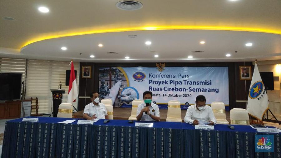Konferensi Pers Proyek Pipa Transimis Ruas Cirebon-Semarang. Kantor BPH Migas, Jakarta, Rabu (14/10/2020). Foto: Yuni Astutik