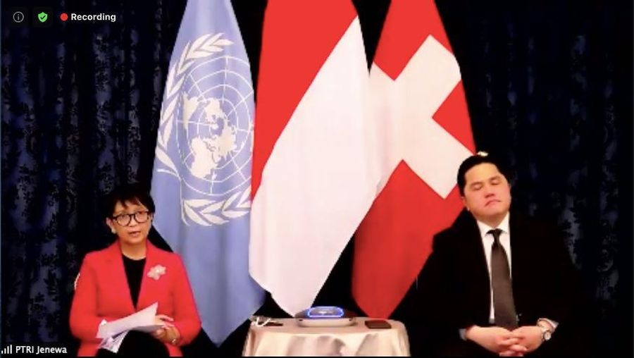 Menlu RI Retno Marsudi & Menteri BUMN Erick Thohir (Tangkapan Layar Zoom)
