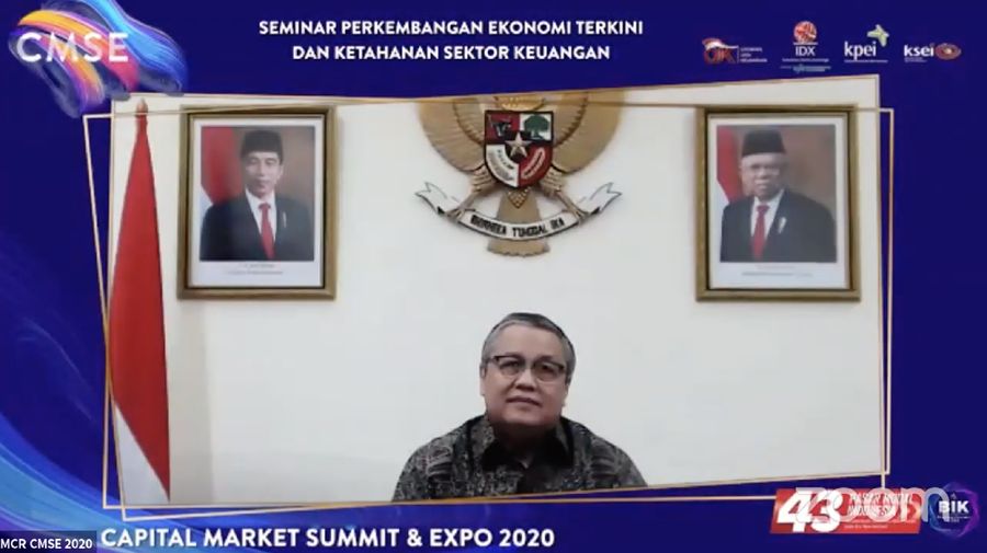Gubernur Bank Indonesia, Perry Warjiyo dalam acara Capital Market Summit and Expo 2020 (CMSE 2020). (Tangkapan Layar)