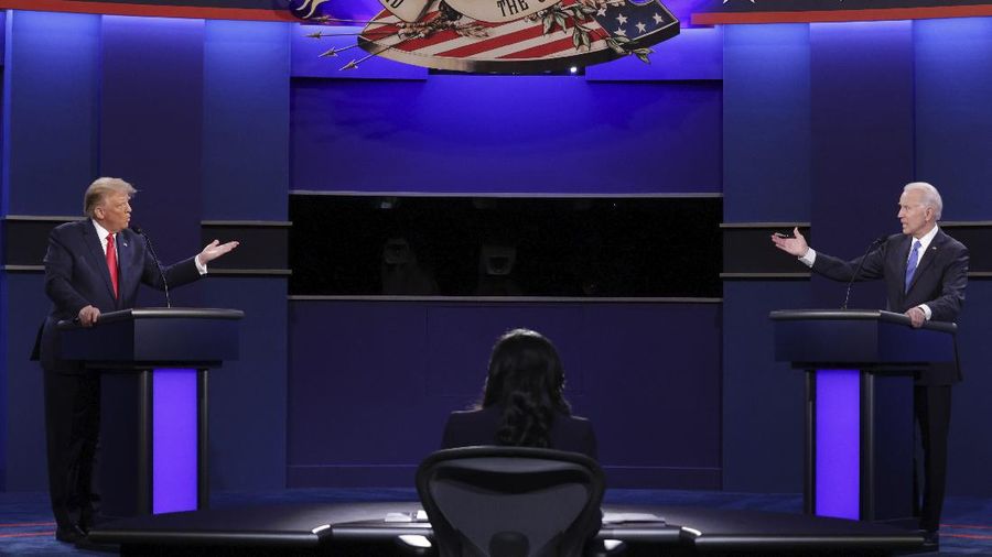 Debat Calon Presiden AS antara Donald Trump dari Partai Republik dan lawannya Joe Biden dari Partai Demokrat.