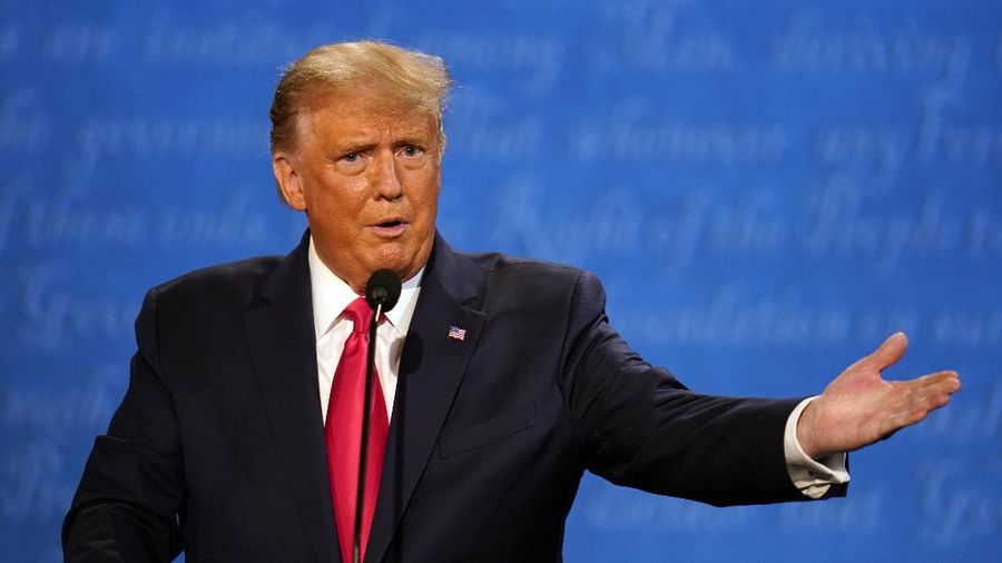 President Donald Trump speaks during the second and final presidential debate Thursday, Oct. 22, 2020, at Belmont University in Nashville, Tenn., with Democratic presidential candidate former Vice President Joe Biden. (AP Photo/Julio Cortez)