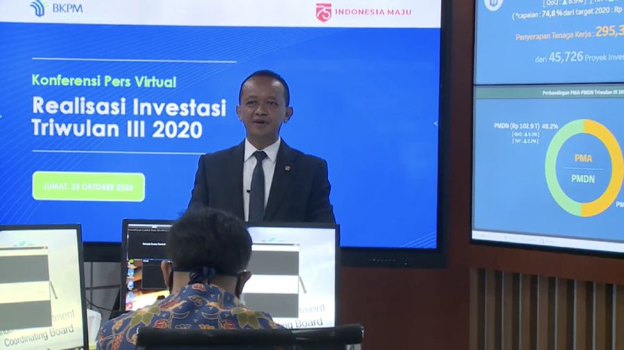 Kepala BKPM Bahlil Lahadalia  dalam acara Konferensi Pers Virtual Realisasi Investasi Triwulan III 2020 (Tangkapan Layar Youtube BKPM)