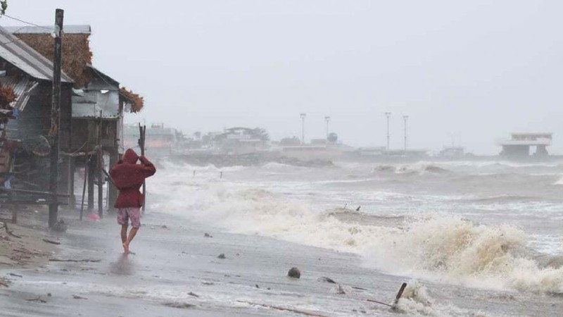 Strong waves batter the coast of Sorsogon province, central Philippines as a typhoon locally known as Goni hits the country on Sunday, Nov. 1, 2020. The super typhoon slammed into the eastern Philippines with ferocious winds early Sunday and about a million people have been evacuated in its projected path, including in the capital where the main international airport was ordered closed. (AP Photo)