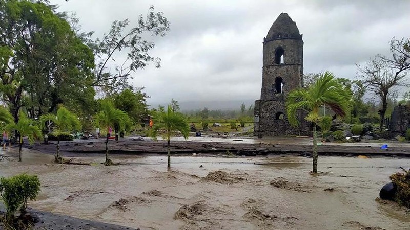 An All-Terrain Vehicle is toppled by strong winds and floods from Typhoon Goni as it hits Daraga, Albay province, central Philippines, Sunday, Nov. 1, 2020. The super typhoon slammed into the eastern Philippines with ferocious winds early Sunday and about a million people have been evacuated in its projected path, including in the capital where the main international airport was ordered closed. (AP Photo)