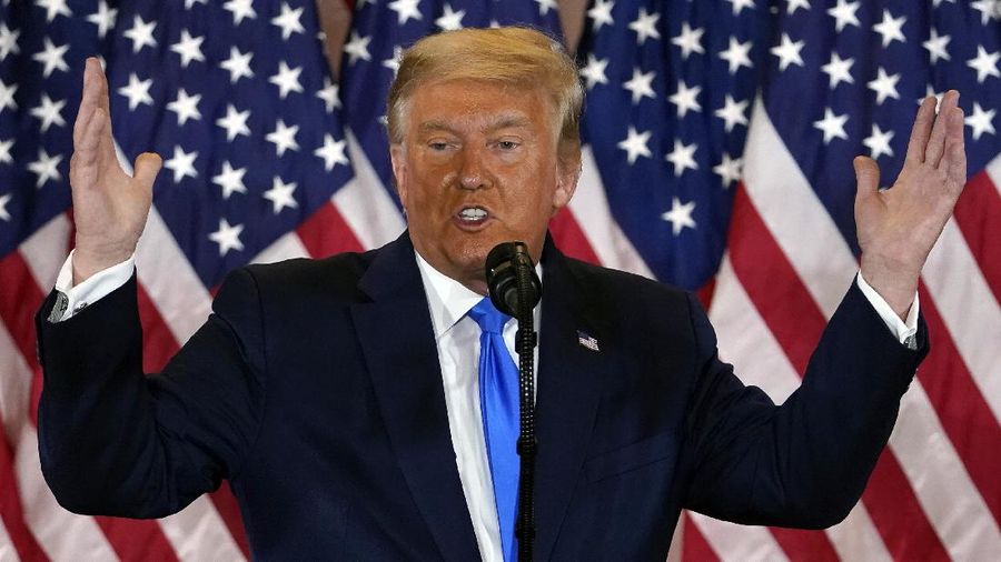 President Donald Trump speaks in the East Room of the White House, early Wednesday, Nov. 4, 2020, in Washington. (AP Photo/Evan Vucci)