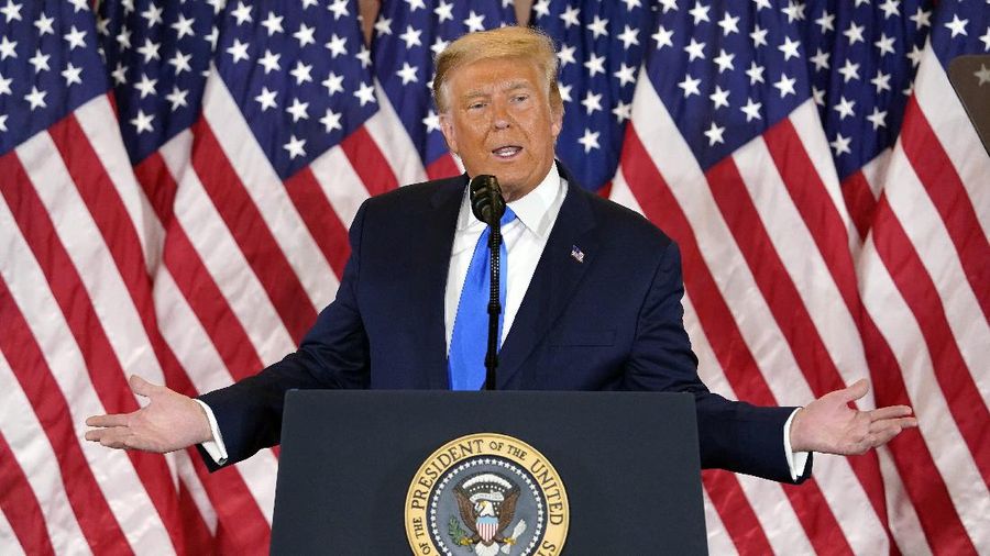 President Donald Trump speaks in the East Room of the White House, early Wednesday, Nov. 4, 2020, in Washington. (AP Photo/Evan Vucci)