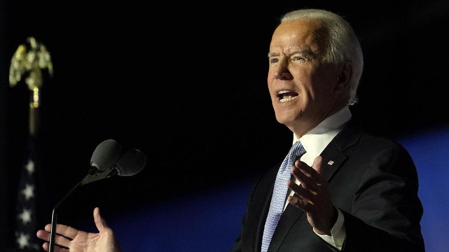 President-elect Joe Biden speaks, Saturday, Nov. 7, 2020, in Wilmington, Del. (AP Photo/Andrew Harnik)