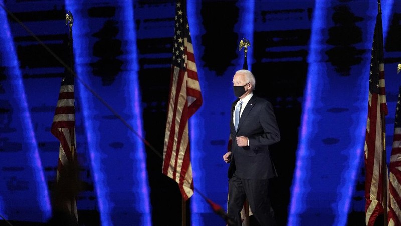 President-elect Joe Biden speaks Saturday, Nov. 7, 2020, in Wilmington, Del. (AP Photo/Andrew Harnik)