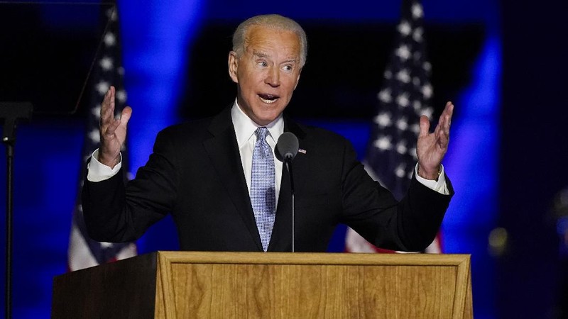 President-elect Joe Biden speaks Saturday, Nov. 7, 2020, in Wilmington, Del. (AP Photo/Andrew Harnik)