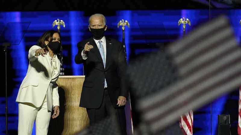 President-elect Joe Biden speaks Saturday, Nov. 7, 2020, in Wilmington, Del. (AP Photo/Andrew Harnik)
