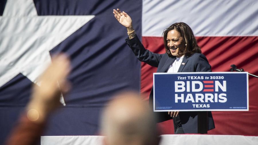 Vice President-elect Kamala Harris arrives to speaks Saturday, Nov. 7, 2020, in Wilmington, Del. (AP Photo/Carolyn Kaster)