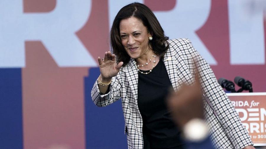 Vice President-elect Kamala Harris arrives to speaks Saturday, Nov. 7, 2020, in Wilmington, Del. (AP Photo/Carolyn Kaster)