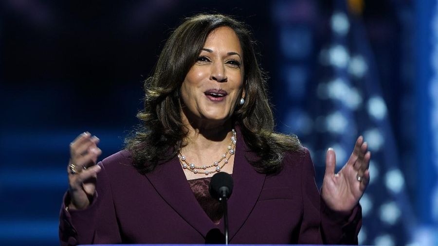 Democratic vice presidential candidate Sen. Kamala Harris, D-Calif., speaks during the third day of the Democratic National Convention, Wednesday, Aug. 19, 2020, at the Chase Center in Wilmington, Del. (AP Photo/Carolyn Kaster)