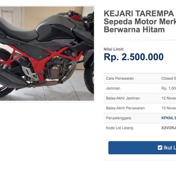 Lelang Lagi Nih! Siapa Mau Honda CB150R Rp 2,5 Juta?