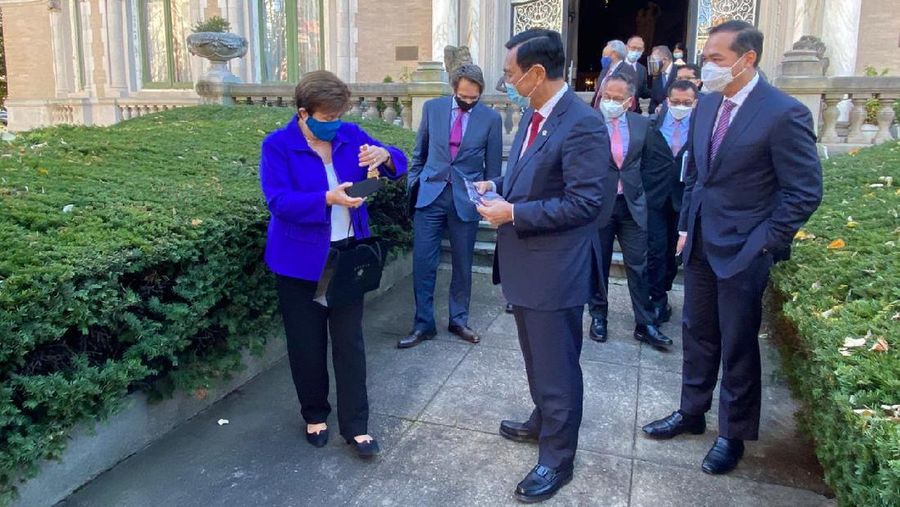 Menko bidang kemaritiman dan investasi luhut binsar pandjaitan melakukan serangkaian pertemuan dengan pejabat IMF, USTR dan lainnya di washington dc, amerika serikat, senin (16/11/2020).  (Dok: kemenko marves)