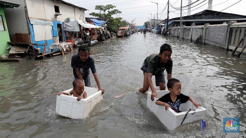 Banjir Rob di Kawasan Muara Angke (CNBC Indonesia/Muhammad Sabki)