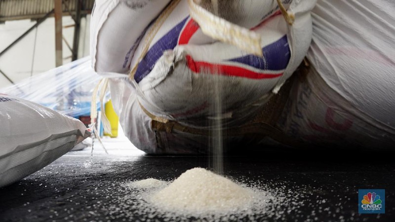 Petugas gudang gula sugar (konsumsi) mendata pasokan gula yang akan dikirim ke berbagai daerah ke seluruh Indonesia di Pelabuhan Tanjung Priok, Senin (23/11/2020). Dalam sehari bisa mengirim 250 ton gula sugar dengan kapasitas 10 truk angkut. (CNBC Indonesia/Tri Susilo) 

Pemerintah dan dunia usaha masih menghitung angka pasti stok nasional pada akhir 2020 yang menjadi dasar penentuan rencana pemenuhan kebutuhan gula pada 2021. (CNBC Indonesia/ Tri Susilo)
