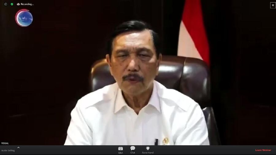 Menteri Koordinator Bidang Kemaritiman dan Investasi Luhut Binsar Pandjaitan dalam sambutan acara 