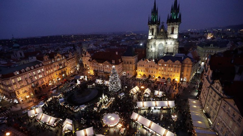 Christmas lightings are pictured where the Christmas market usually takes place, Friday, Nov.27, 2020 in Strasbourg, eastern France. Due to the COVID-19 pandemic, the well-known festive market will not be taking place this year. (AP Photo/Jean-Francois Badias)
