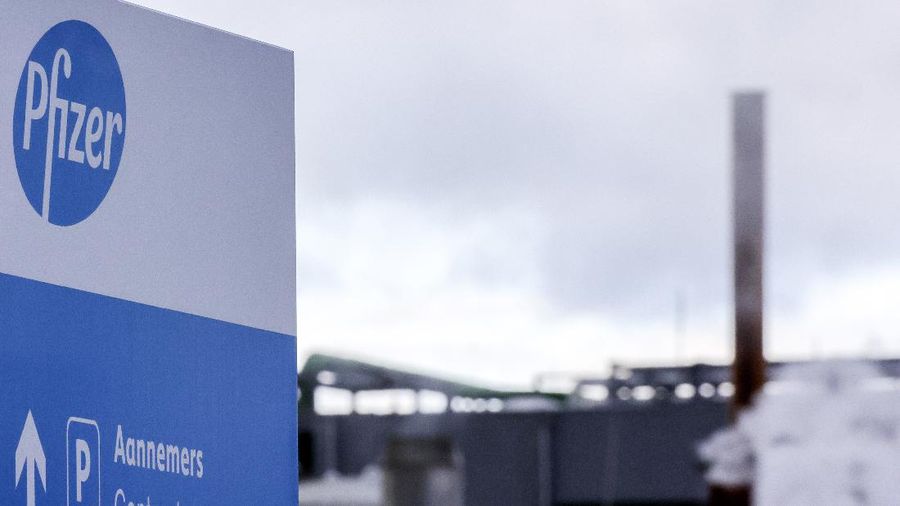 logo Pfizer. AP/Olivier Matthys