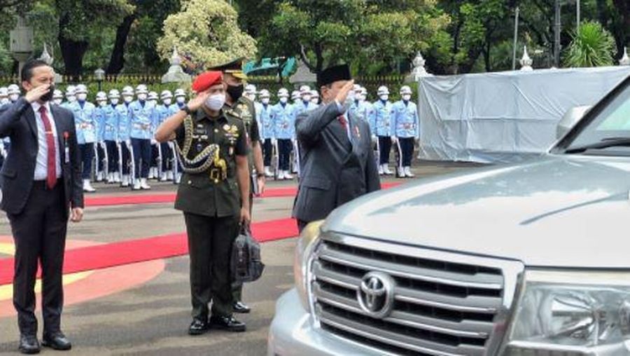 Menteri Pertahanan RI Prabowo Subianto Menerima kunjungan Christopher C Miller - United States Secretary of Defense (Menhan AS) di Kementerian Pertahanan RI. (Kementerian Pertahanan RI)
