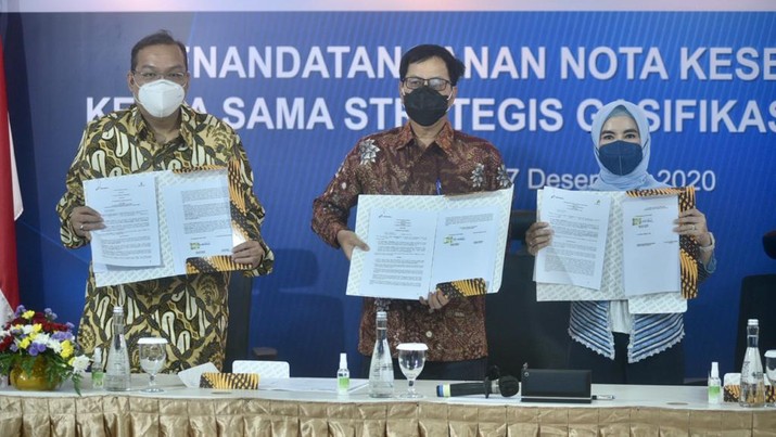 Penandatanganan MoU gasifikasi batu bara antara Pertamina dengan PT Adaro Energy tbk dan PT Indika Energy tbk di Jakarta, senin (07/12/2020). (Dok: Pertamina) Penandatanganan MoU gasifikasi batu bara antara Pertamina dengan PT Adaro Energy tbk dan PT Indika Energy tbk di Jakarta, senin (07/12/2020). (Dok: Pertamina)