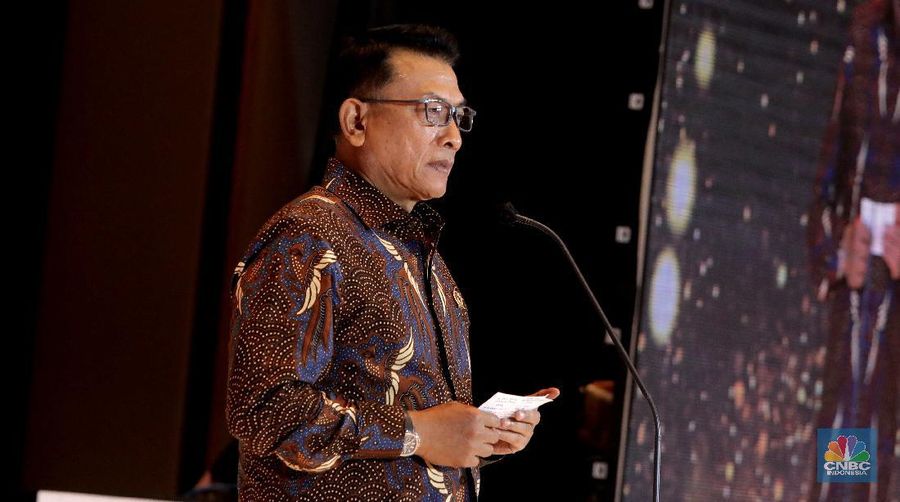 Kepala Staff Kepresidenan Jenderal (Purn) Moeldoko dalam acara malam puncak penghargaan BPH Migas 2020 & penyerahan sertifikat ISO 37001, Senin (8/12/2020). (CNBC Indonesia/Muhammad Sabki)